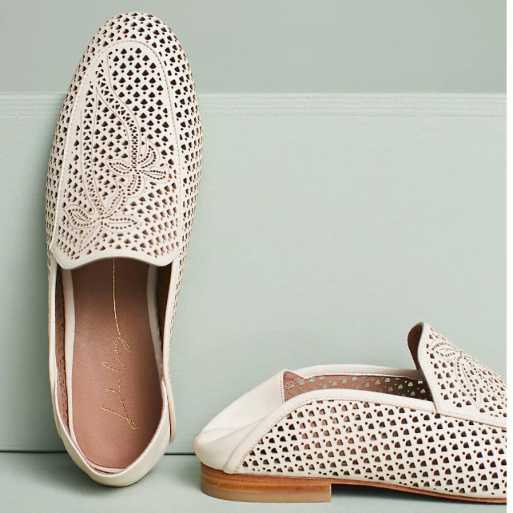 Anthropologie Lola Cruz Palm Perforated Ballet Flat Slides US8 EU38